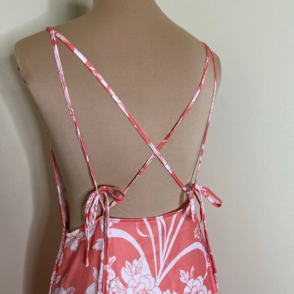 Free People Ashley Slip Dress 8 Womens Pink Plunge Maxi Ruffle Feminine Floral - Picture 6 of 14